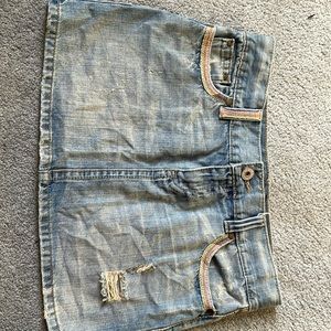 Ultra low waisted denim mini skirt